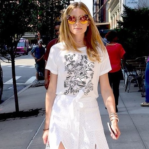 シャネルレディースクルーネックホワイト半袖Tシャツh81