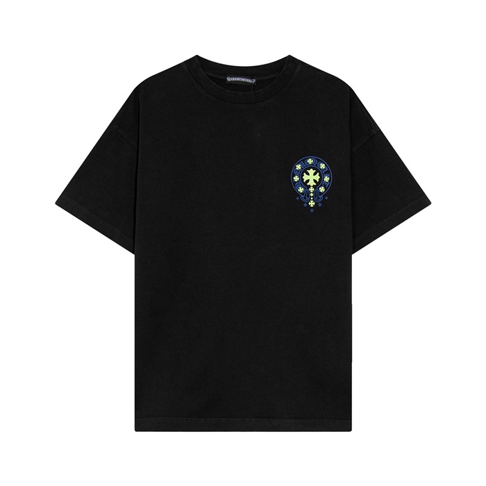 クロムハーツメンズブラッククルーネック半袖Tシャツh100