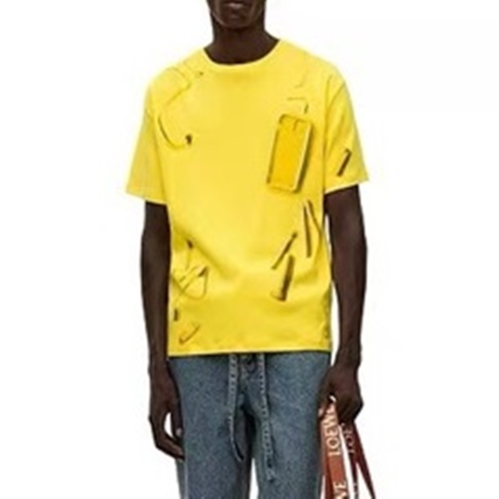 ロエベユニセックスイニシャルイエロー半袖Tシャツe705