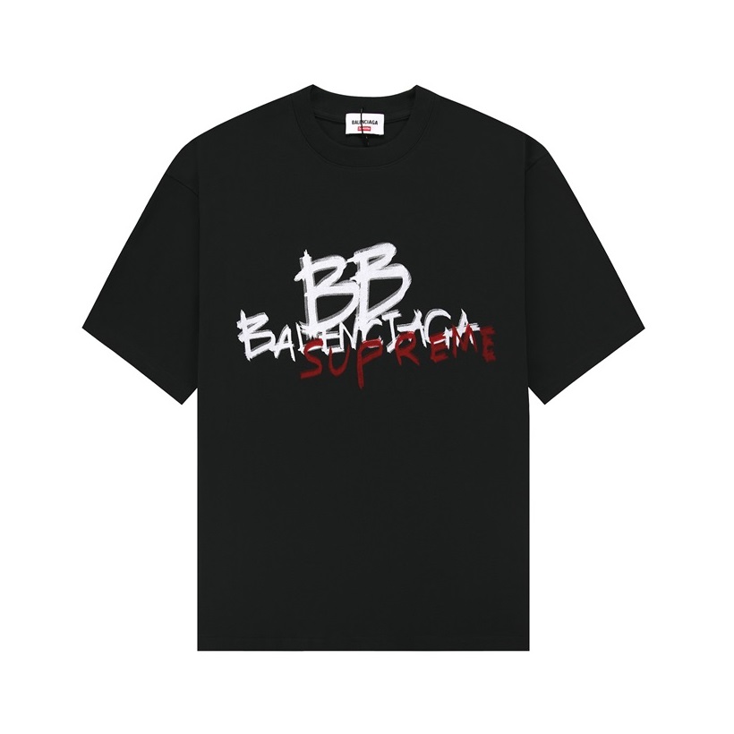 バレンシアガメンズクルーネックブラック半袖Tシャツa229