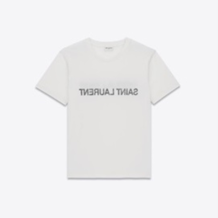 サンローランメンズホワイトクルーネック半袖Tシャツl344