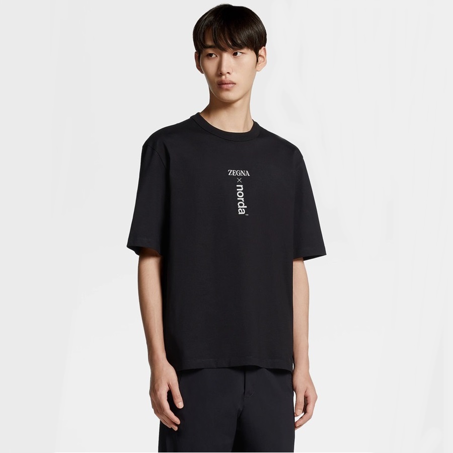 エルメネジルドゼニアメンズブラッククルーネック半袖Tシャツe77