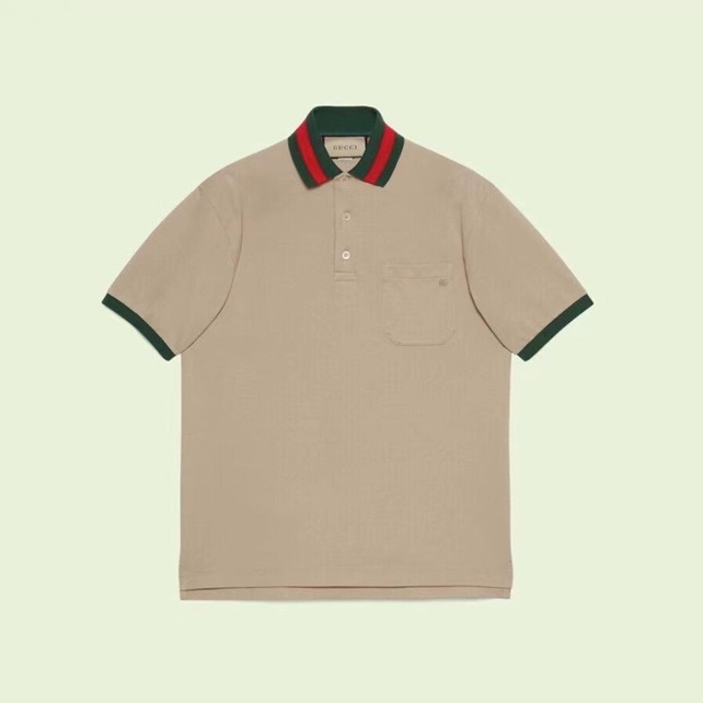 グッチメンズキャメルポロ半袖Tシャツu363