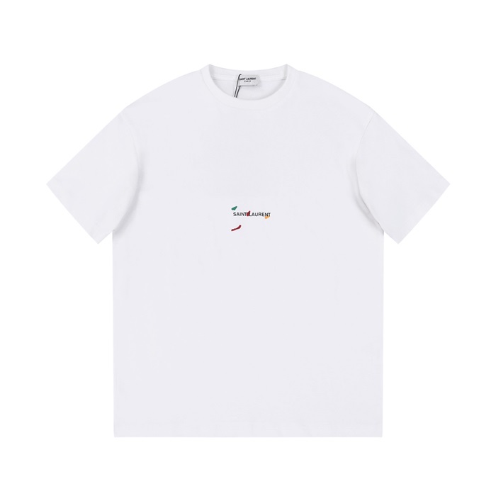 サンローランメンズホワイトクルーネック半袖Tシャツl345