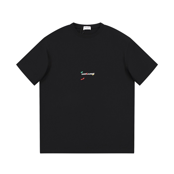 サンローランメンズブラッククルーネック半袖Tシャツl346