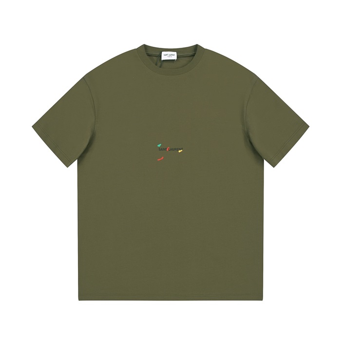 サンローランメンズグリーンクルーネック半袖Tシャツl347