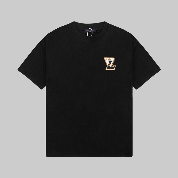 ルイヴィトンメンズブラッククルーネック半袖Tシャツv679