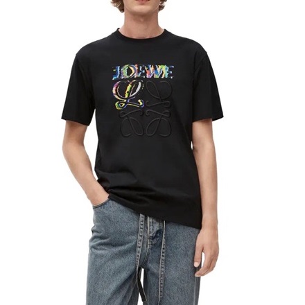 ロエベユニセックスイニシャルブラック半袖Tシャツe710