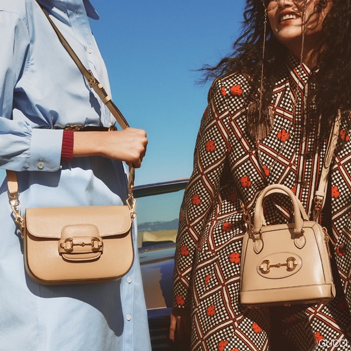 グッチレディースベージュホースビットショルダーバッグu465