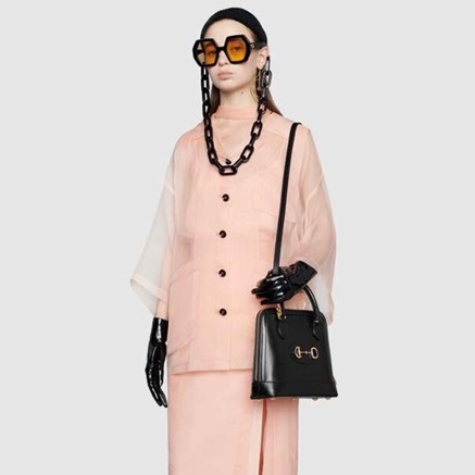 グッチレディースブラックホースビットショルダーバッグu482