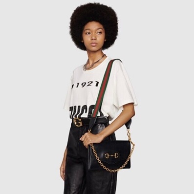 グッチレディースブラックホースビットショルダーバッグu509