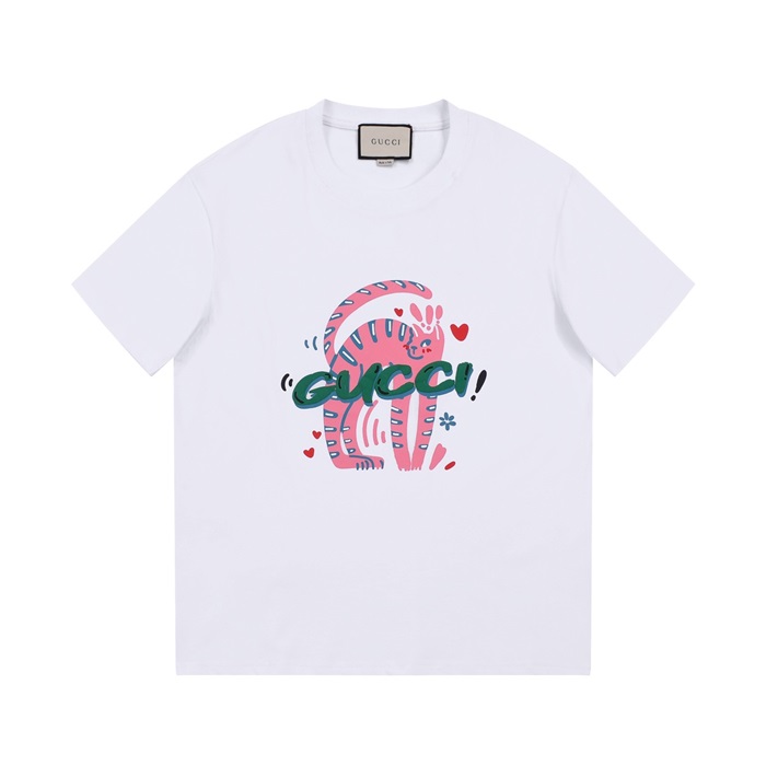 グッチユニセックスホワイトクルーネック半袖Tシャツu532