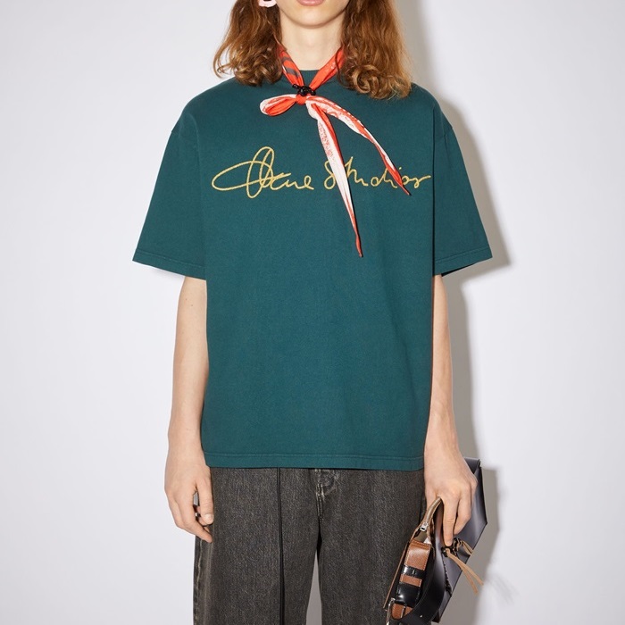 アクネストゥディオズユニセックスグリーンクルーネック半袖Tシャツe193