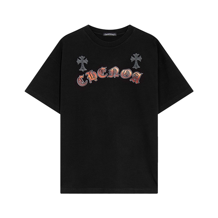 クロムハーツメンズブラッククルーネック半袖Tシャツh107