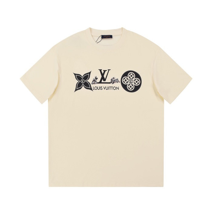 ルイヴィトンメンズアイボリークルーネック半袖Tシャツv691