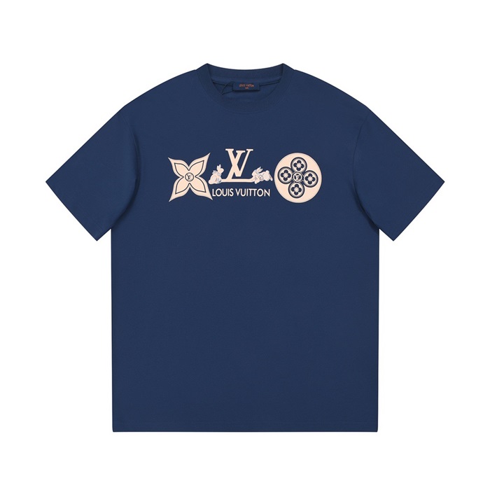 ルイヴィトンメンズネイビークルーネック半袖Tシャツv692
