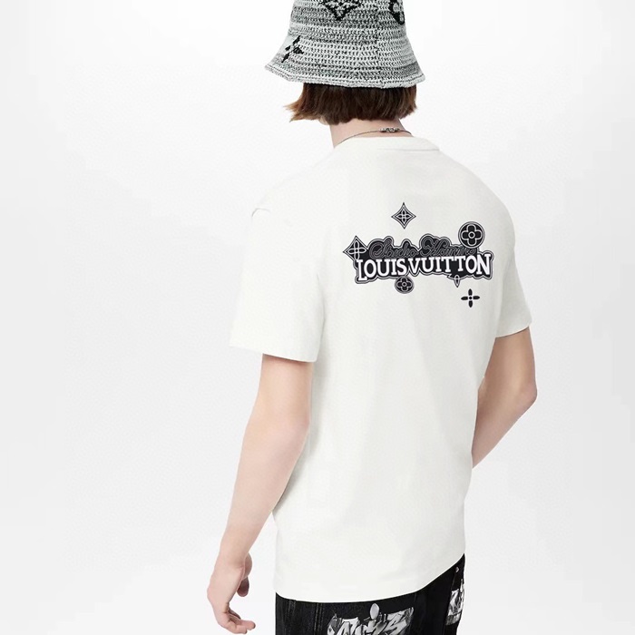 ルイヴィトンメンズホワイトクルーネック半袖Tシャツv695