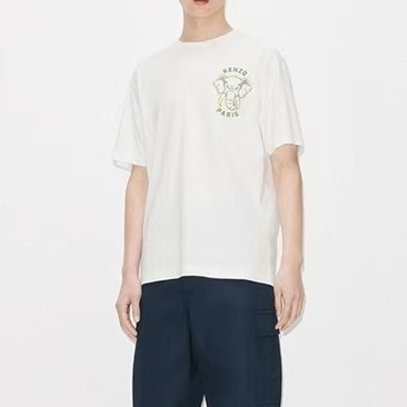 ケンゾーユニセックスホワイトクルーネック半袖Tシャツn216