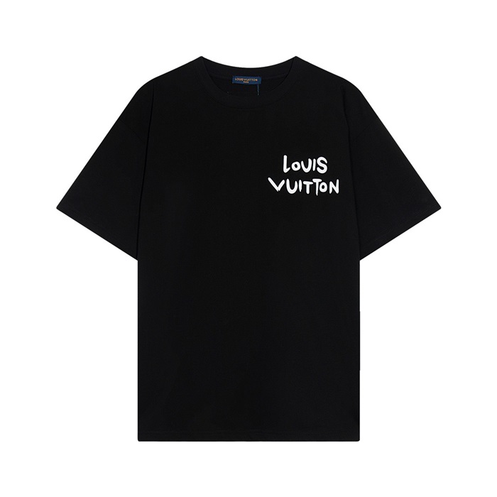 ルイヴィトンメンズブラッククルーネック半袖Tシャツv699