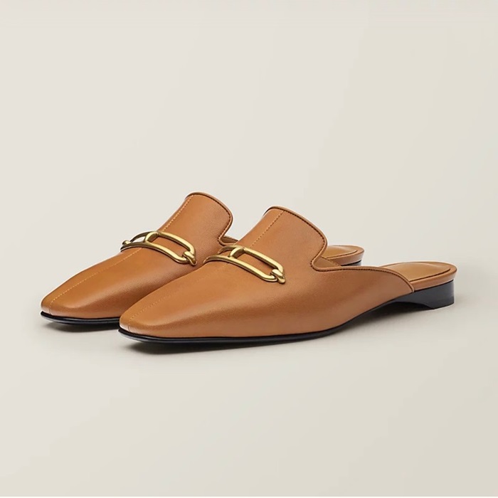 エルメスレディースキャメルブローファーe123