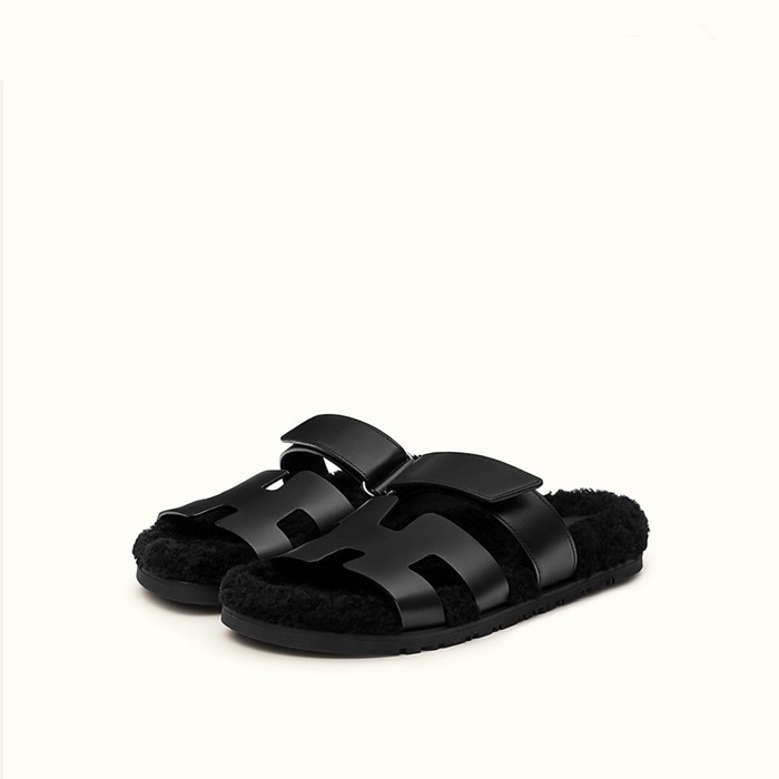 エルメスレディースブラックスリッパe135