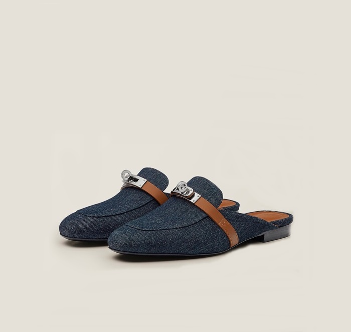 エルメスレディースブルーケリーブローファーe148