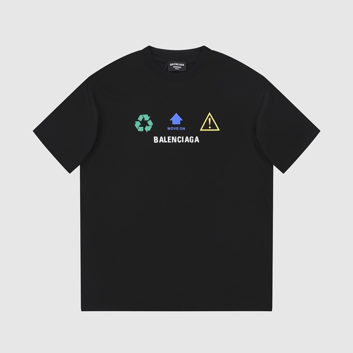 バレンシアガメンズクルーネックブラック半袖Tシャツa270