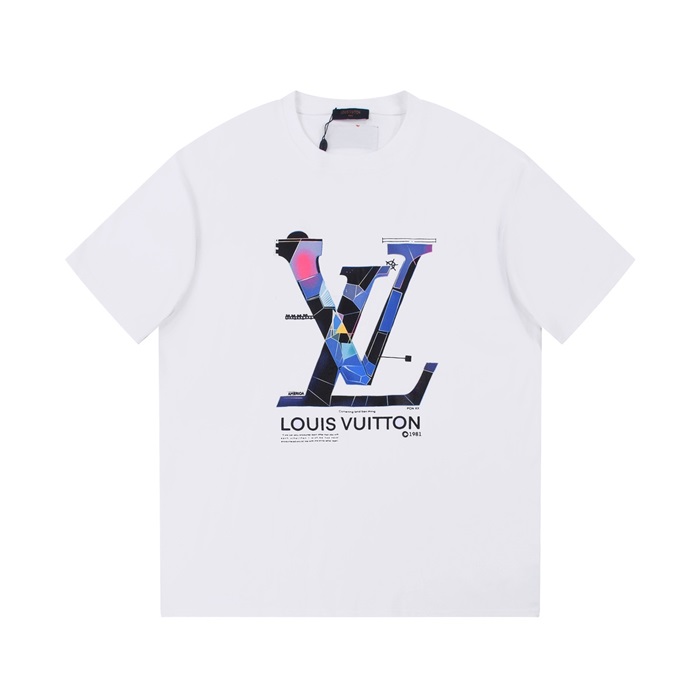 ルイヴィトンメンズホワイトクルーネック半袖Tシャツv706