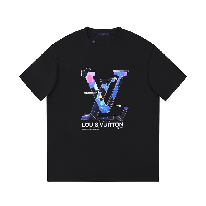 ルイヴィトンメンズブラッククルーネック半袖Tシャツv707