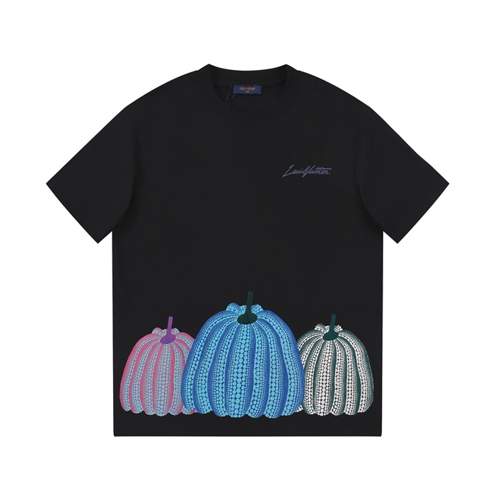 ルイヴィトンメンズブラッククルーネック半袖Tシャツv708