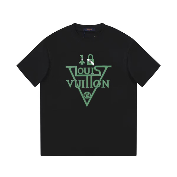 ルイヴィトンメンズブラッククルーネック半袖Tシャツv710
