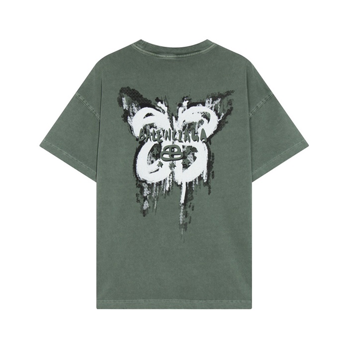 バレンシアガメンズクルーネックグリーン半袖Tシャツa274