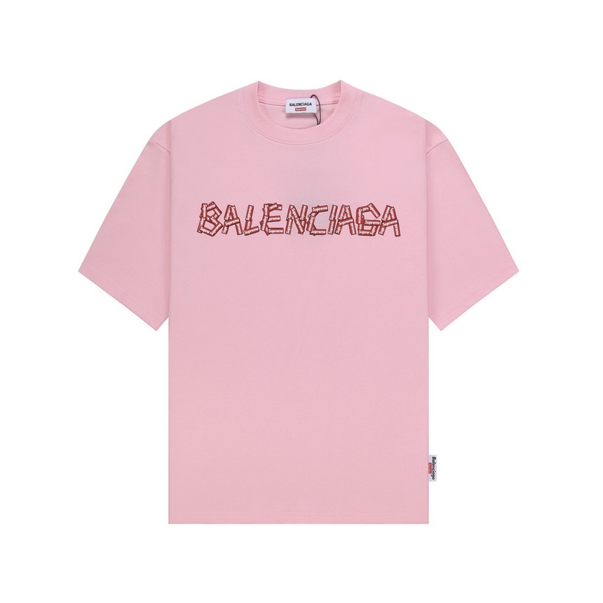 バレンシアガメンズクルーネックピンク半袖Tシャツa275