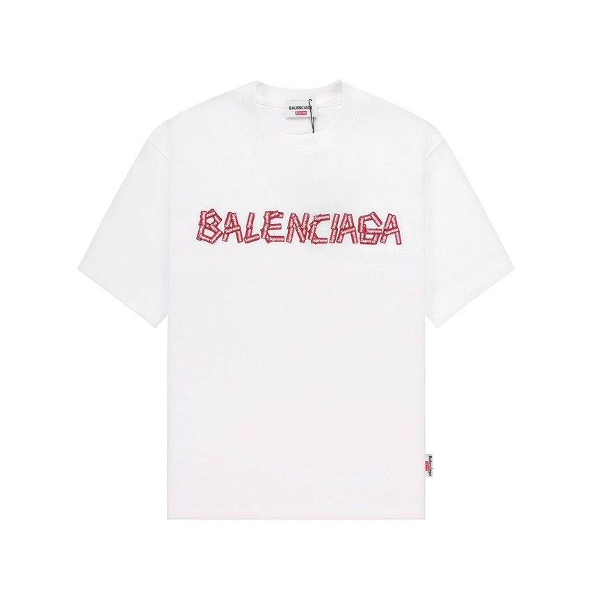 バレンシアガメンズクルーネックホワイト半袖Tシャツa277