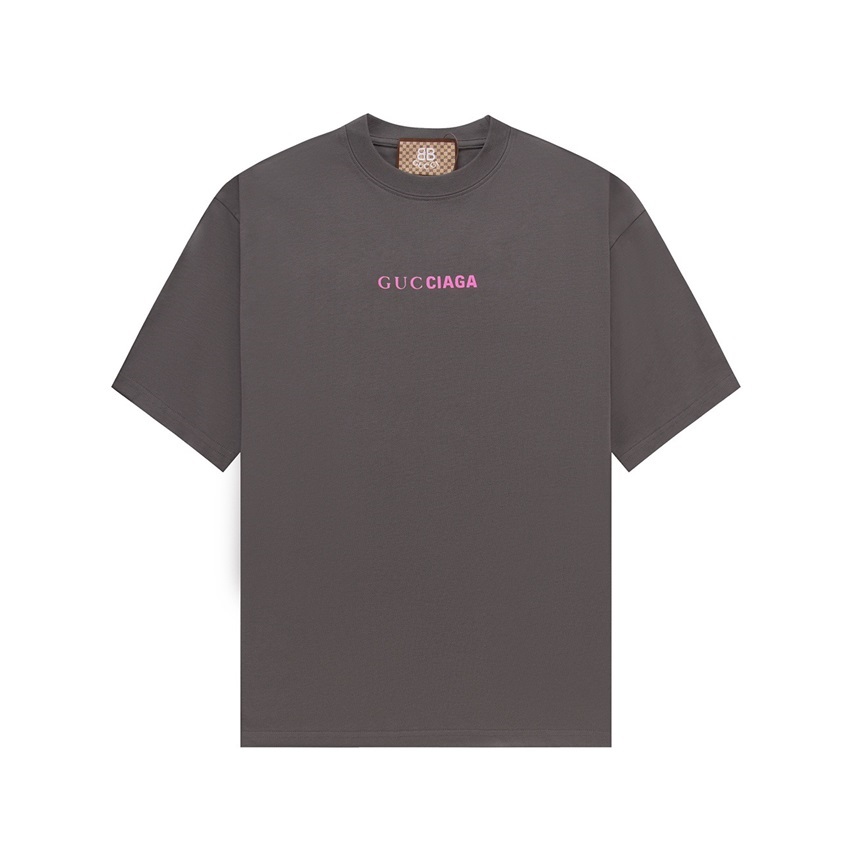 グッチユニセックスグレークルーネック半袖Tシャツu572
