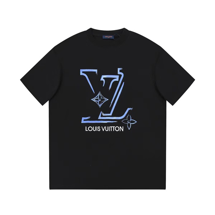 ルイヴィトンメンズブラッククルーネック半袖Tシャツv716