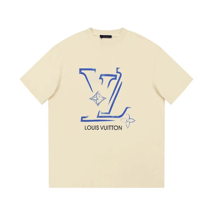 ルイヴィトンメンズアイボリークルーネック半袖Tシャツv717