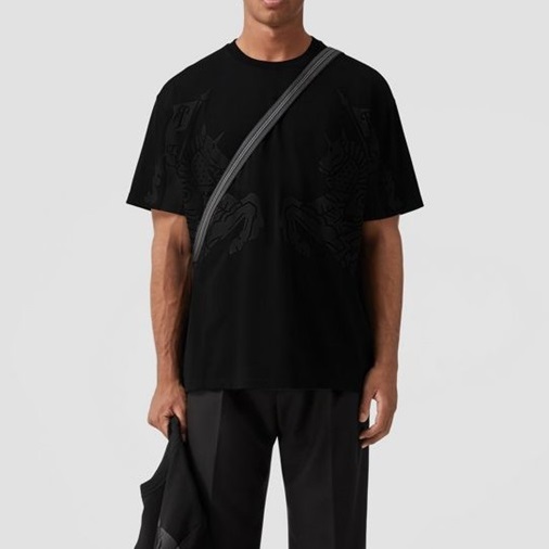 バーバリーユニセックスブラッククルーネック半袖Tシャツu141