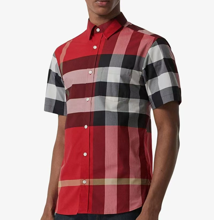 バーバリーメンズベーシックレッド半袖シャツu144