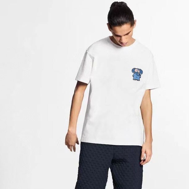 ルイヴィトンメンズホワイトクルーネック半袖Tシャツv718