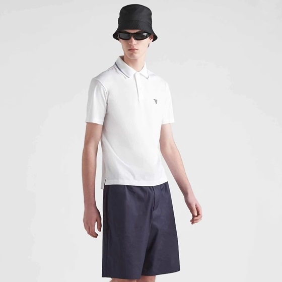プラダメンズホワイトポロ半袖Tシャツr370