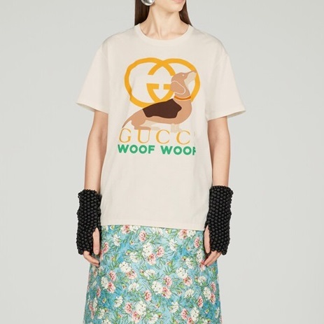 グッチユニセックスホワイトクルーネック半袖Tシャツu579