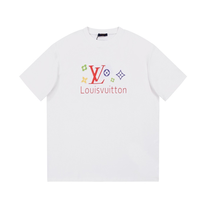 ルイヴィトンメンズホワイトクルーネック半袖Tシャツv725