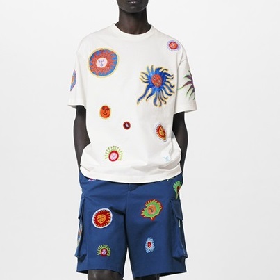 ルイヴィトンメンズホワイトクルーネック半袖Tシャツv726