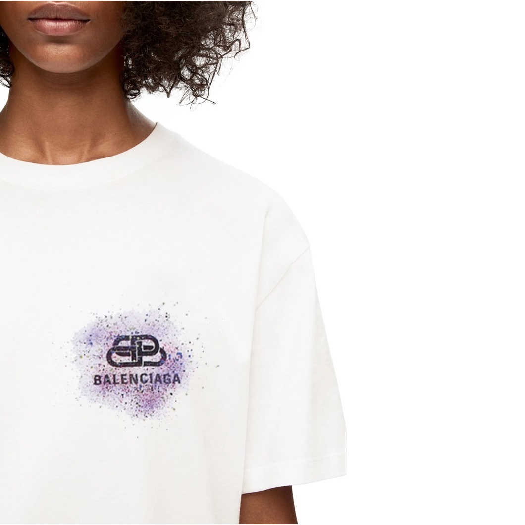 バレンシアガメンズホワイトクルーネック半袖Tシャツu294