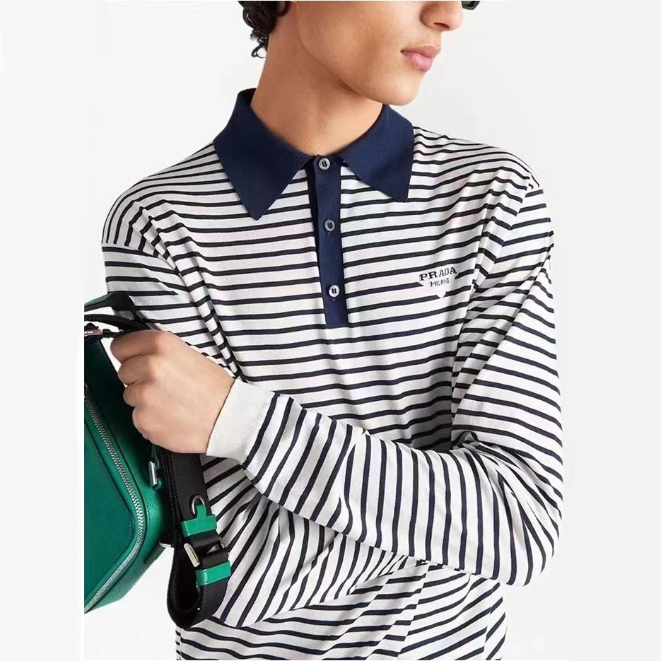 プラダメンズネイビーポロスウェットシャツr374