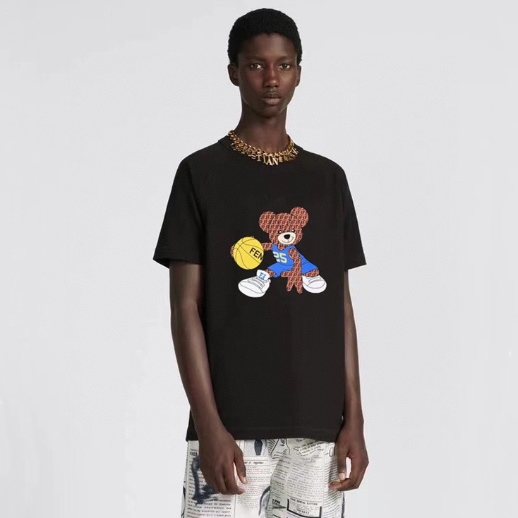 ェンディメンズブラッククルーネック半袖Tシャツe88