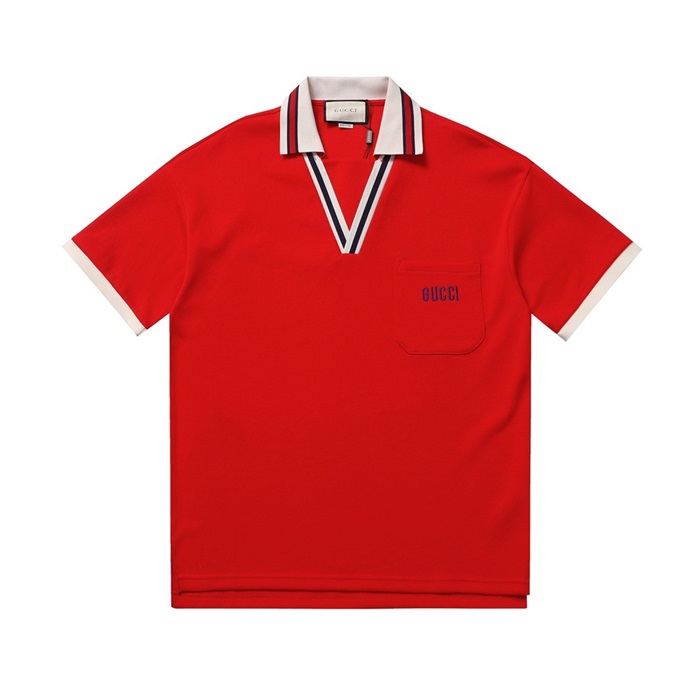 グッチユニセックスレッドポロ半袖Tシャツu586