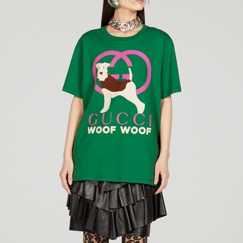 グッチユニセックスグリーンクルーネック半袖Tシャツu587