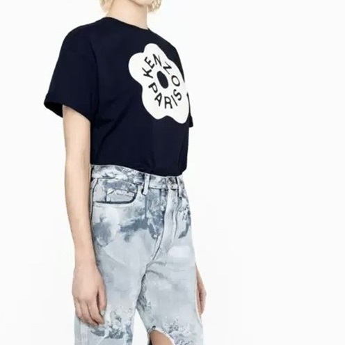 ケンゾーユニセックスブラッククルーネック半袖Tシャツn220